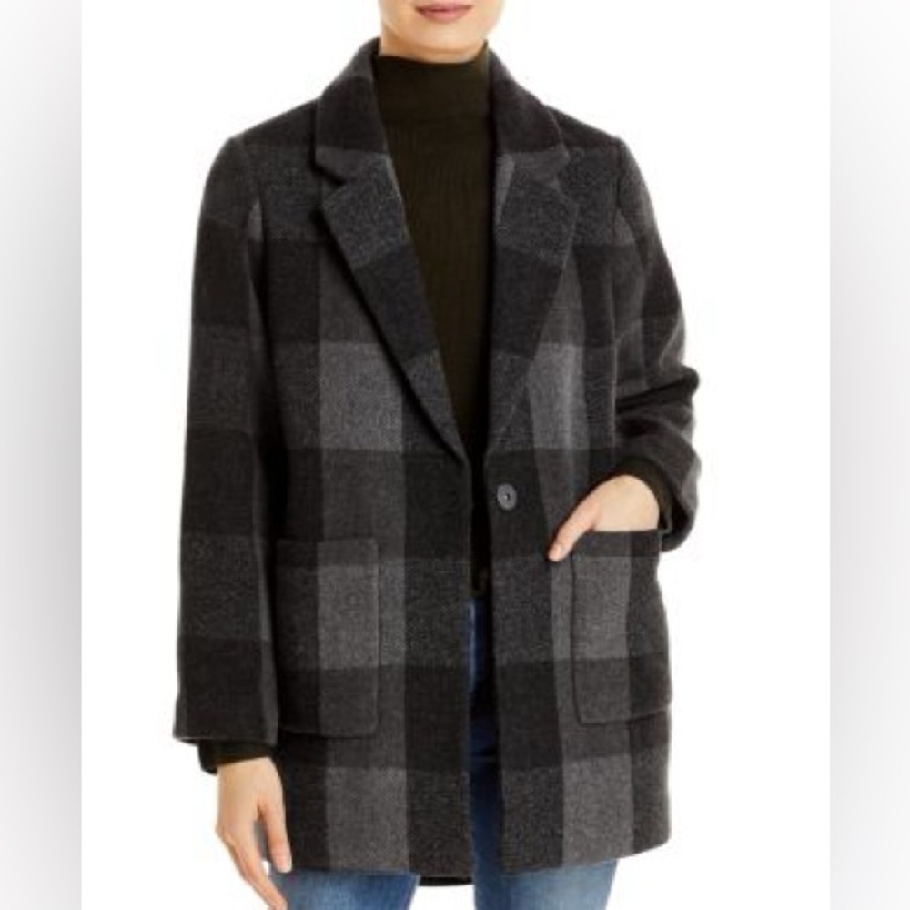 New Eileen Fisher SZ XS Plaid Notch Collar Coat